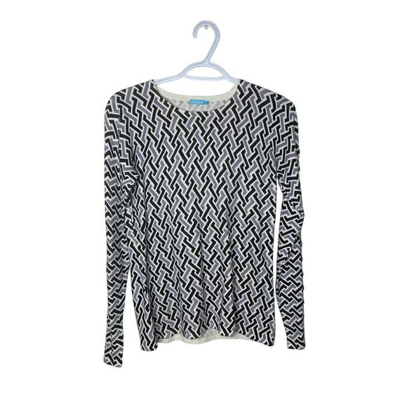 NWOT J. McLaughlin Printed Button Detailed Sleeve Lightweight Sweater Top - Picture 1 of 6
